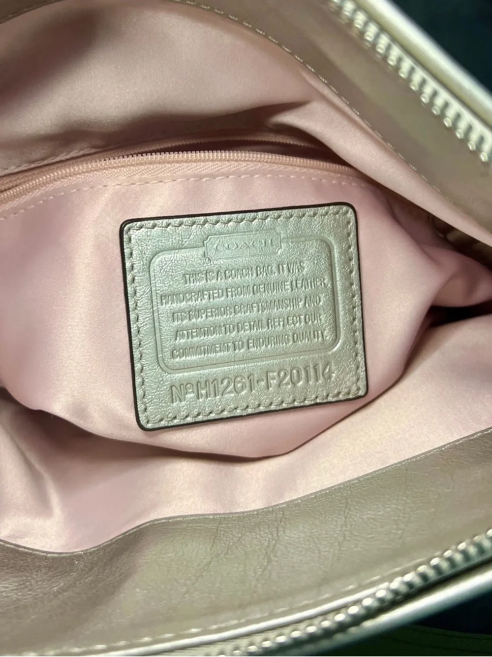Coach Cream Leather Shoulder Bag Pink Satin Lining